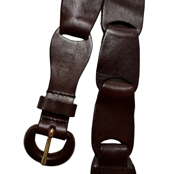 Brown Italian Leather Women's Looped Belt, Medium - Picture 12 of 13